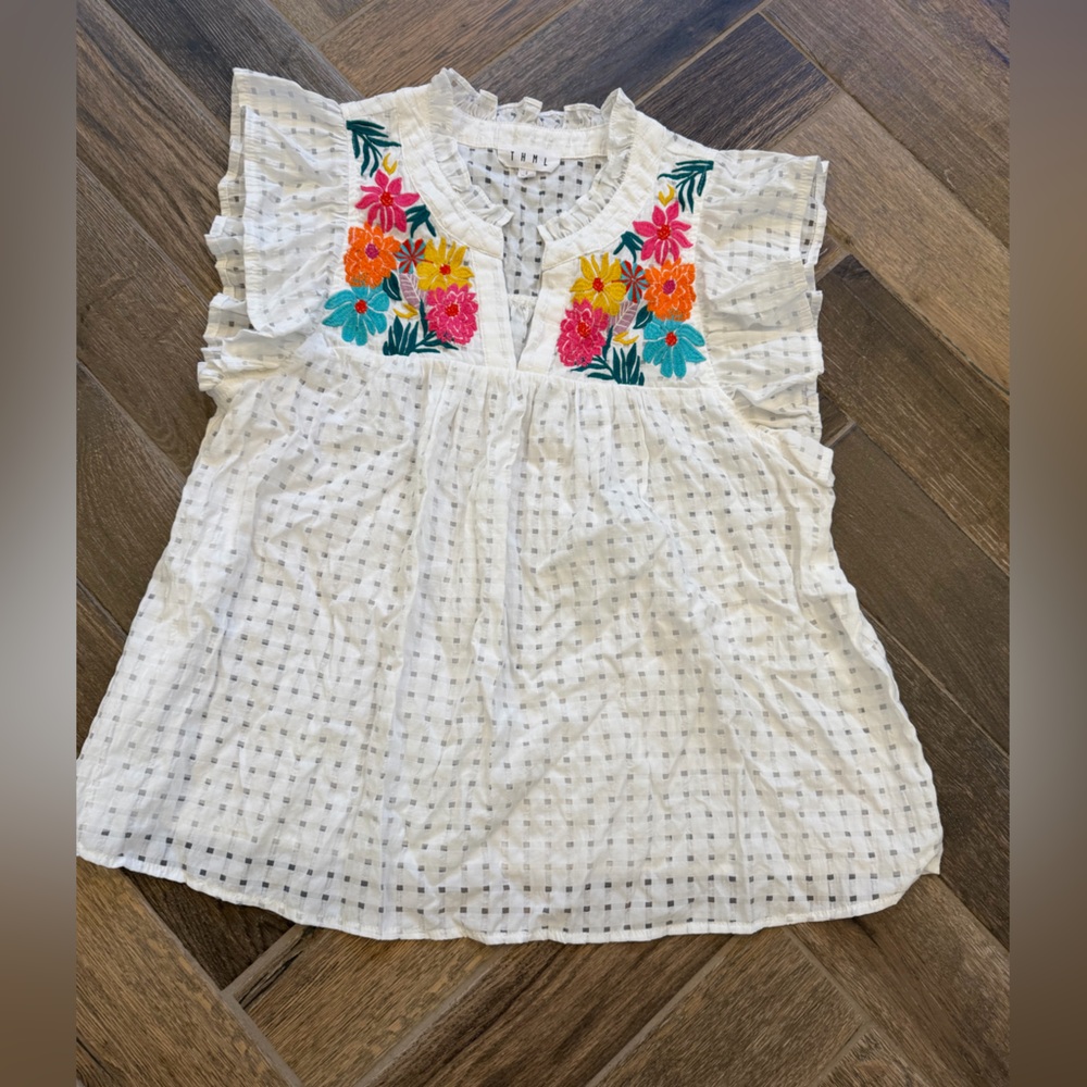 THML White Blouse with Colorful Embroidery